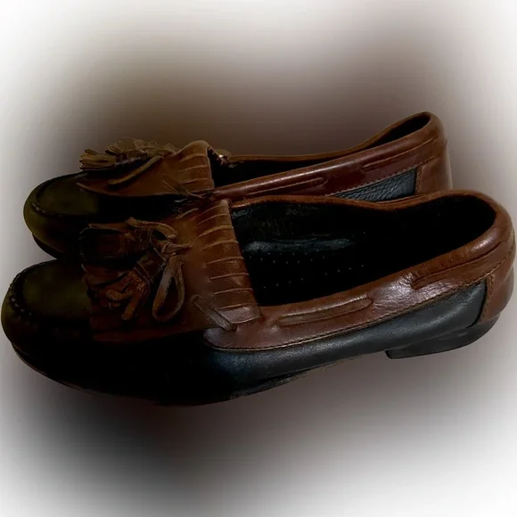 VTG Johnston & Murphy 2 TONE Loafers Dress Shoes Mens Size 11.5 Black Brown GOLF
